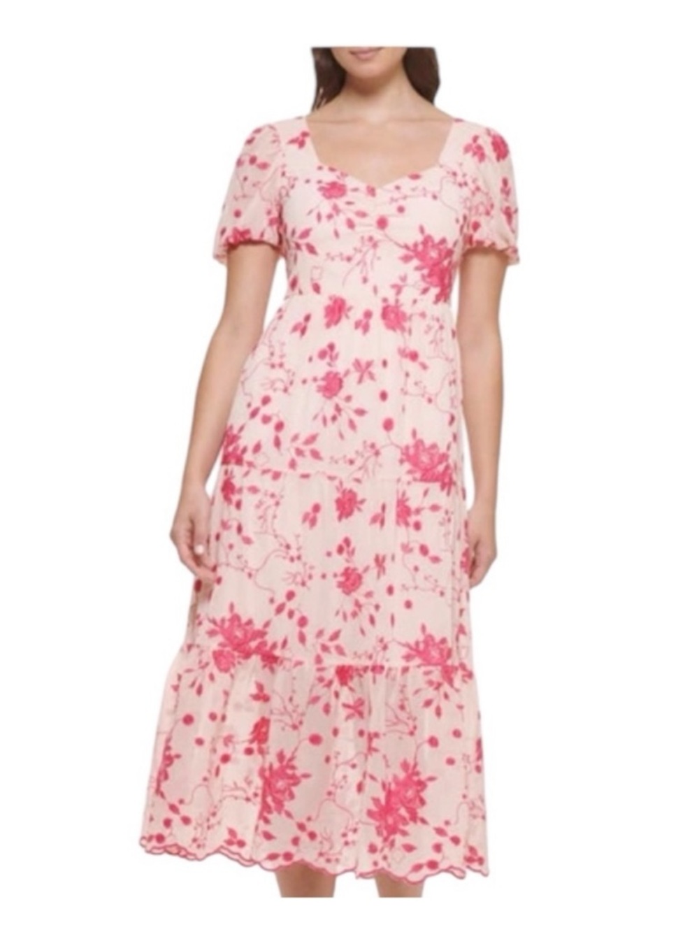 Kensie | Pink Floral Embroidered Midi Dress